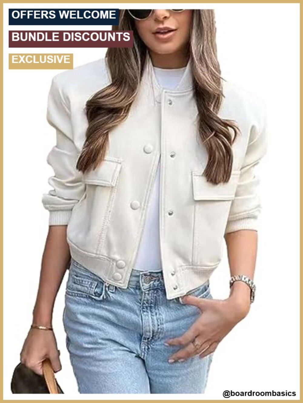 Womens Cropped Bomber Jacket Button Down Varsity Shacket
